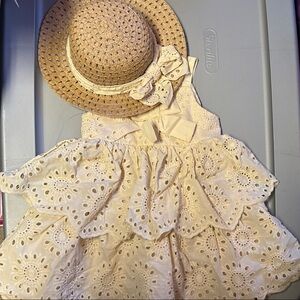 Blueberi Boulevard Cream Eyelet Dress with Hat